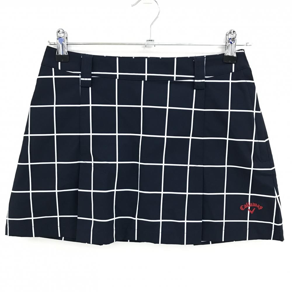 【超美品】キャロウェイ ボックスプリーツスカート ネイビー×白 格子柄 ロゴ刺しゅう レディース SS ゴルフウェア Callaway