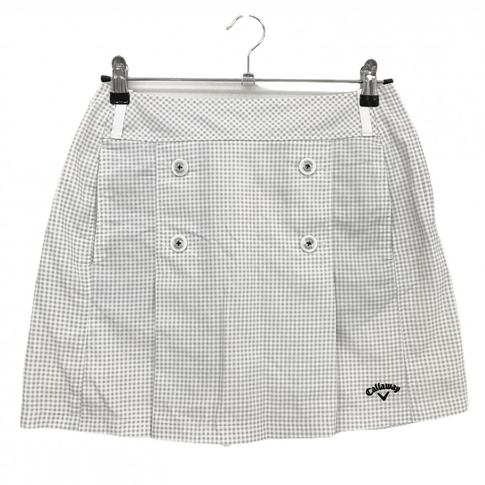 【超美品】キャロウェイ スカート 白×グレー チェック柄 後ろプリーツ 内側インナーパンツ レディース L ゴルフウェア Callaway