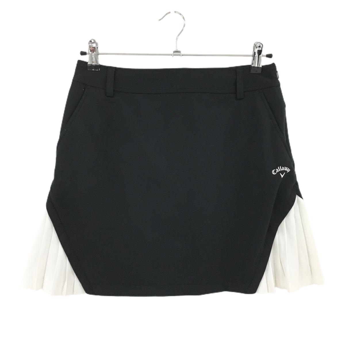 【美品】キャロウェイ スカート 黒×白 サイド裾プリーツ ロゴ レディース L ゴルフウェア Callaway