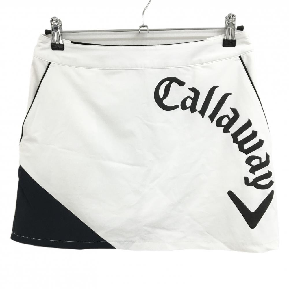 キャロウェイ スカート 白×黒 バイカラー ロゴ 内側インナーパンツ ウエスト後ろゴム  レディース L ゴルフウェア Callaway