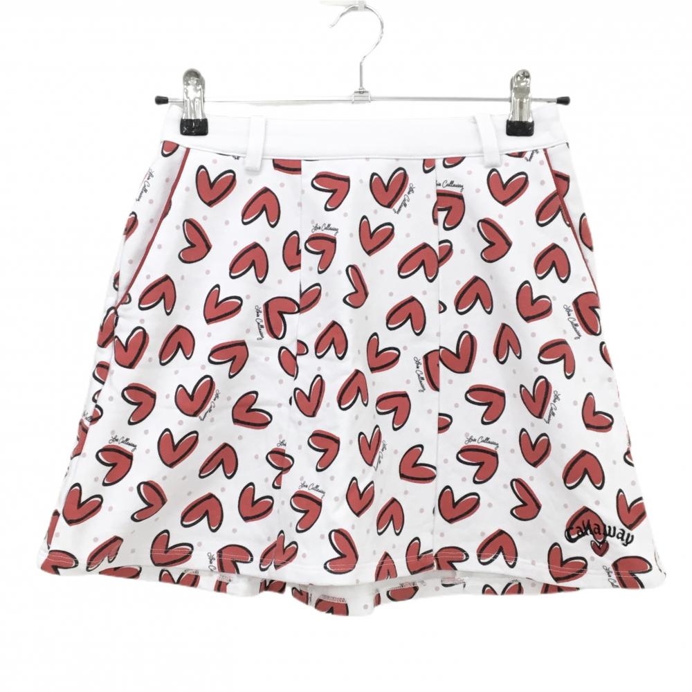 【美品】キャロウェイ スカート 白×レッド ハート柄 ベルト部一部ゴム レディース SS ゴルフウェア 2025年モデル Callaway
