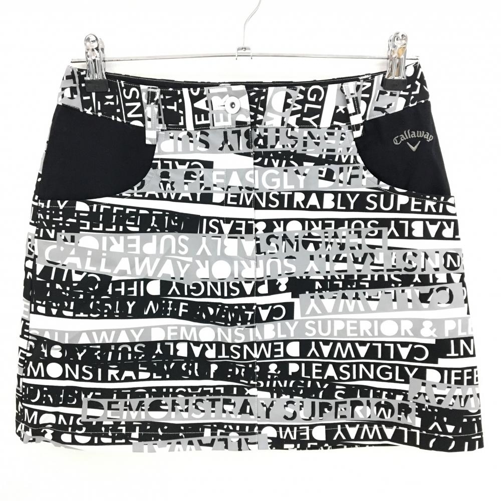【美品】キャロウェイ スカート 白×黒 英字総柄 ロゴ刺しゅう  レディース M ゴルフウェア Callaway