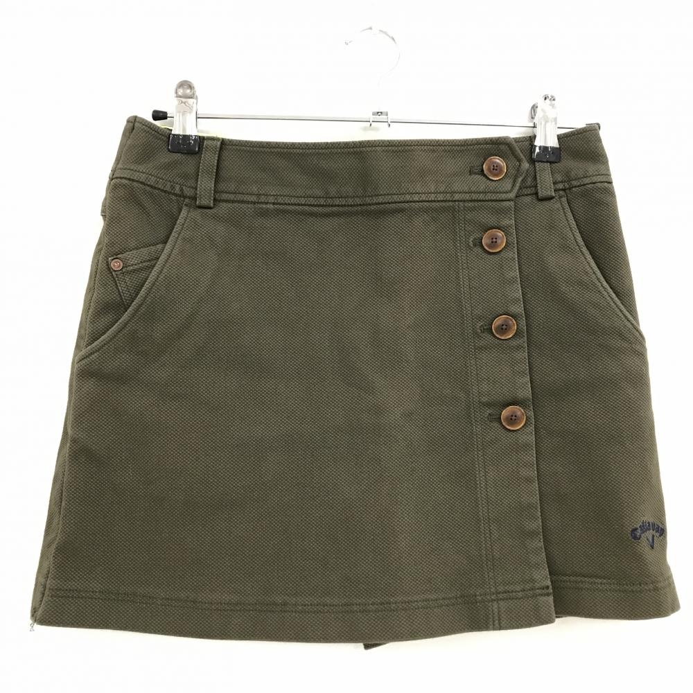 キャロウェイ スカート カーキ フロントボタン 内側パンツ レディース L ゴルフウェア Callaway