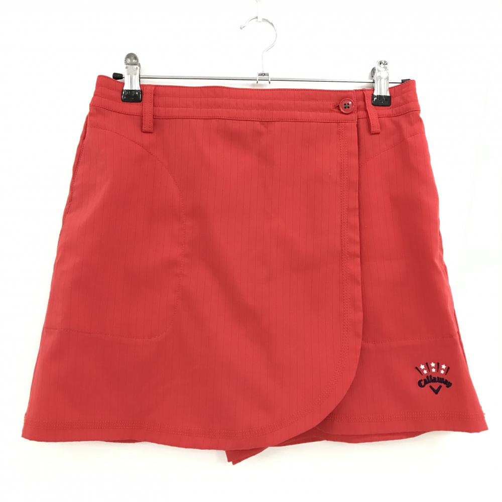 【美品】キャロウェイ スカート レッド ストライプ地模様 ロゴ刺しゅう 内側パンツ レディース L ゴルフウェア Callaway