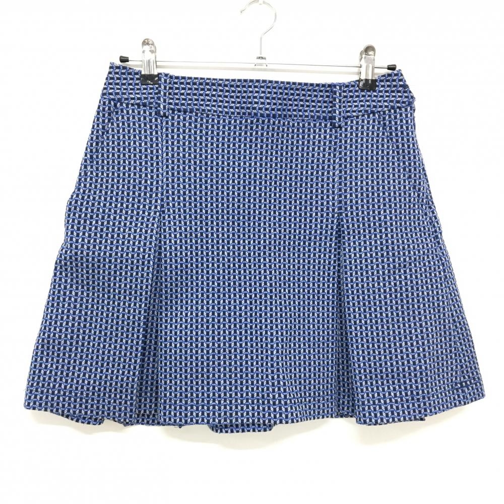 【超美品】キャロウェイ スカート ブルー×ダークネイビー×グレー系 総柄 ボックスプリーツ レディース L ゴルフウェア Callaway