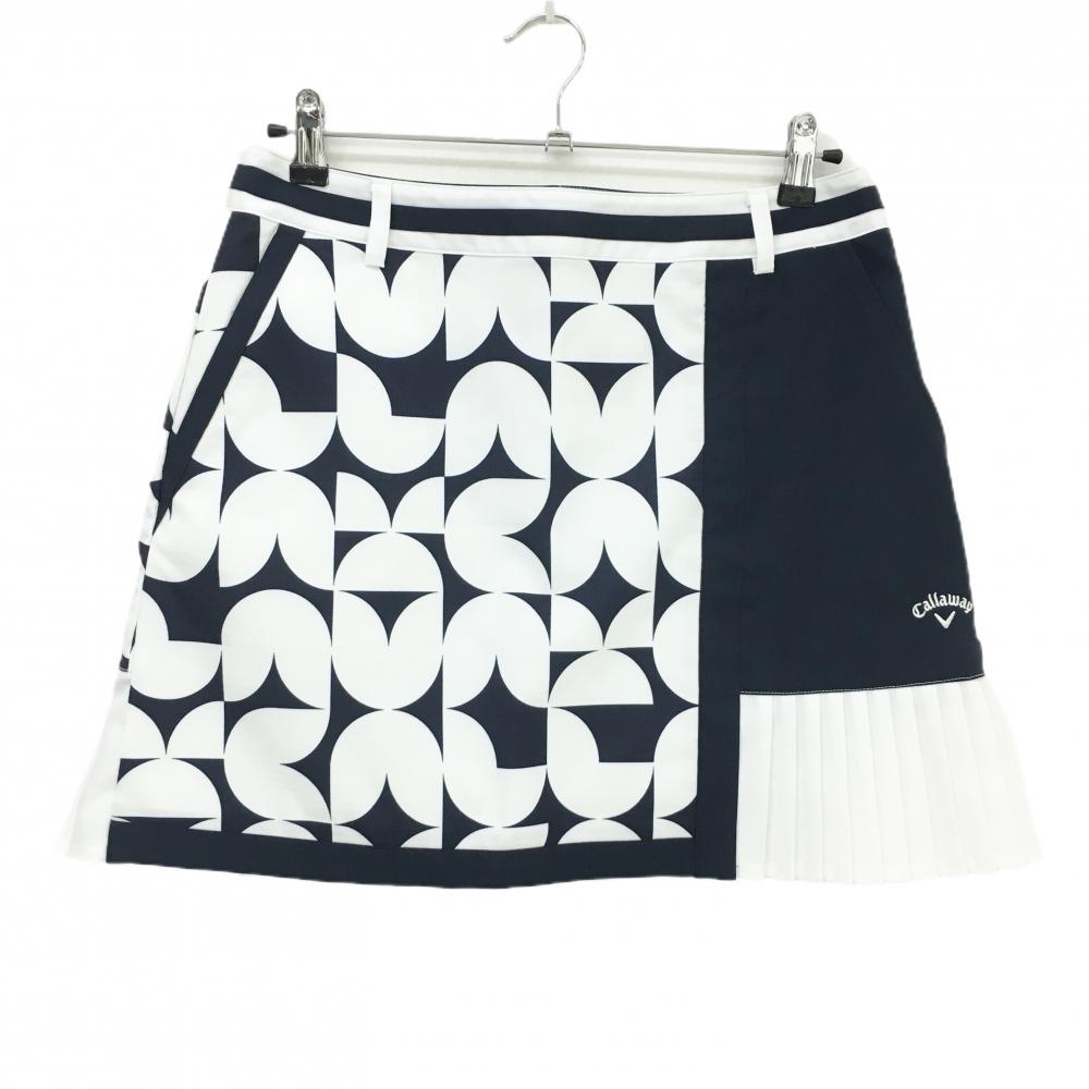 【超美品】キャロウェイ スカート ネイビー×白 一部総柄 裾プリーツ レディース LL ゴルフウェア 2024年モデル Callaway