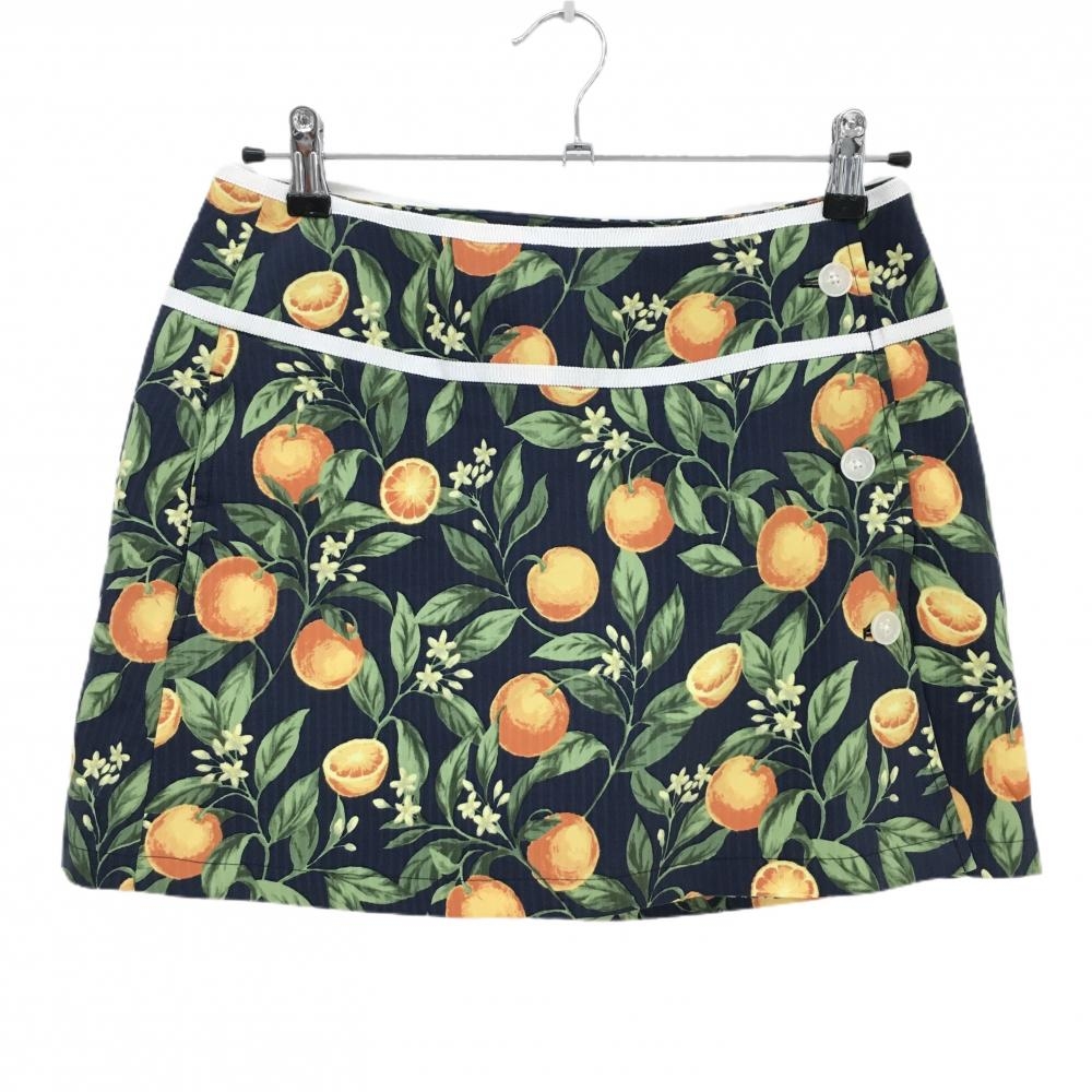 【超美品】キャロウェイ スカート ネイビー×グリーン オレンジ柄 テープライン 内側インナーパンツ  レディース M ゴルフウェア Callaway