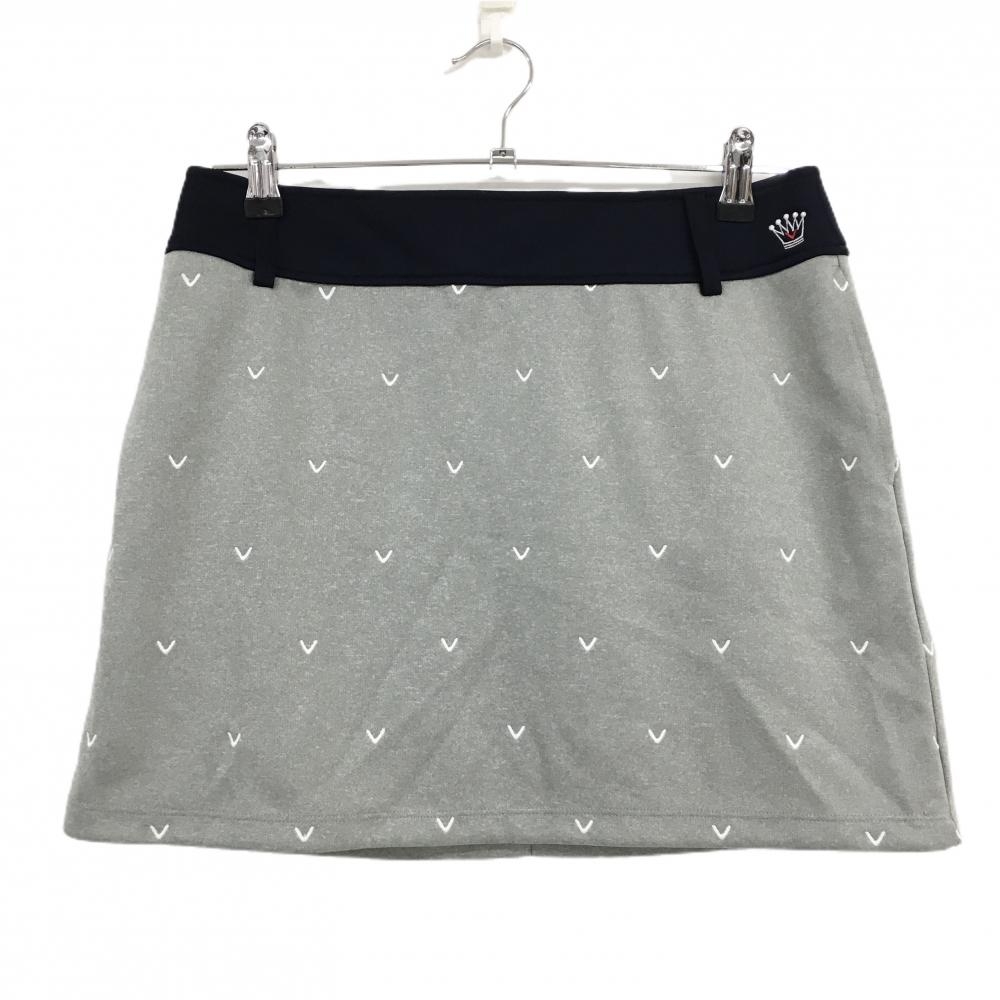 【超美品】キャロウェイ スカート グレー×白 ロゴ総柄 後ろジップ レディース M ゴルフウェア Callaway