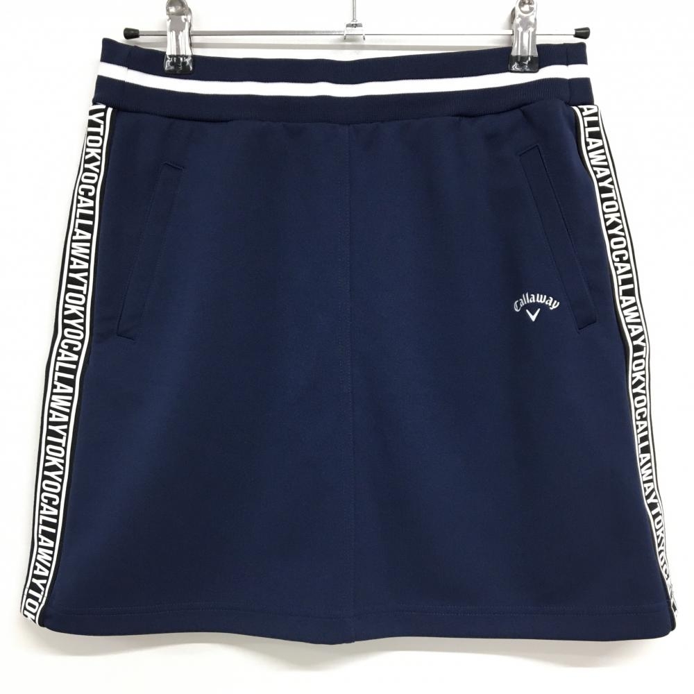 キャロウェイ スカート ネイビー×白 サイド英字ロゴライン ウエストゴム ストレッチ レディース L ゴルフウェア Callaway