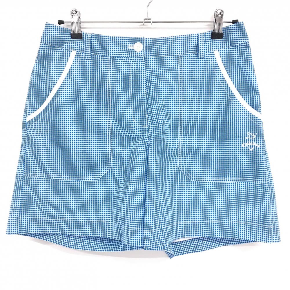 【超美品】キャロウェイ キュロットスカート ブルー×白 格子柄 ロゴ刺しゅう 裏地付き レディース LL ゴルフウェア Callaway