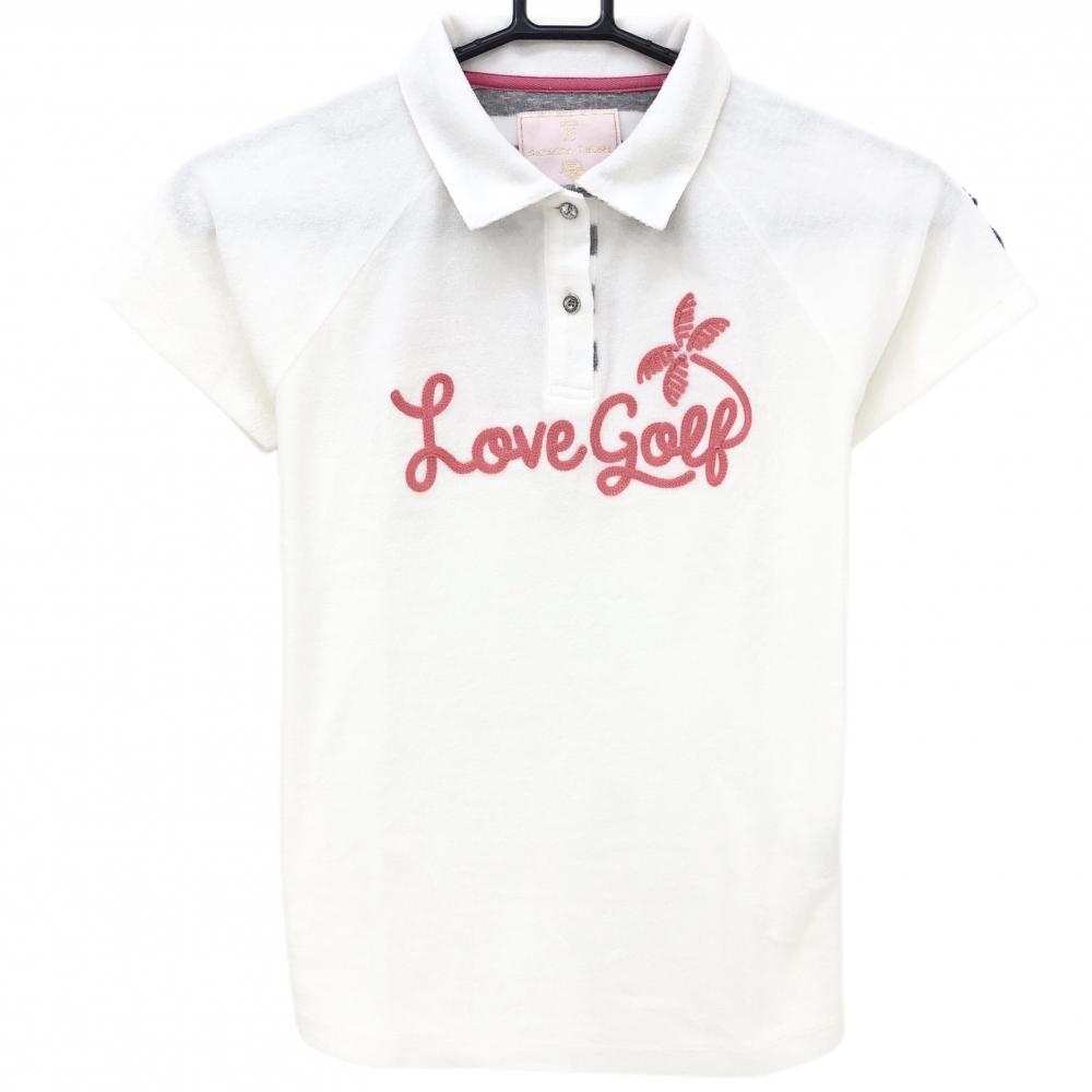 【美品】サマンサタバサUNDER25 半袖ポロシャツ 白×ピンク パイル地 襟裏ボーダー レディース M ゴルフウェア Samantha Thavasa