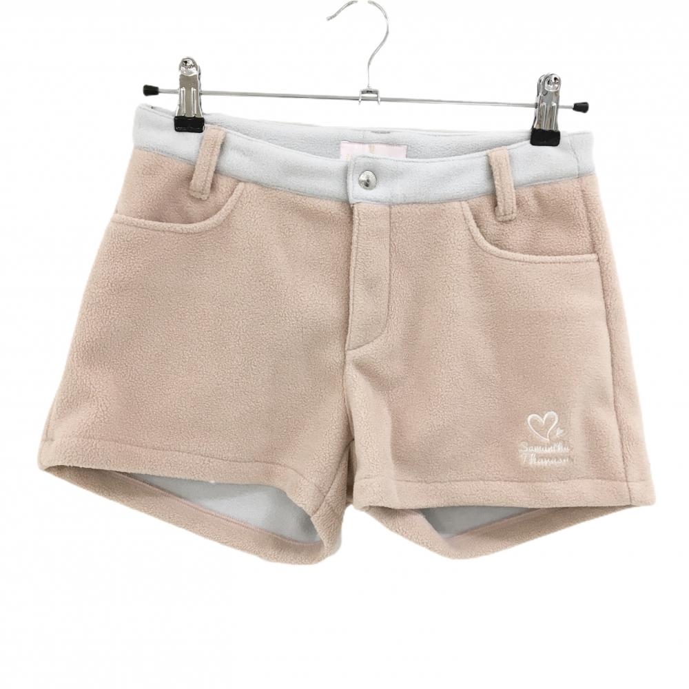 【美品】サマンサタバサUNDER25 ショートパンツ ベージュ×グレー フリース生地 裾刺しゅう レディース S ゴルフウェア Samantha Thavasa