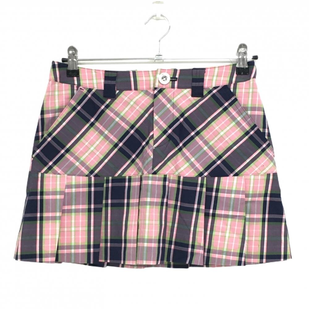サマンサタバサUNDER25 プリーツスカート ピンク×ネイビー チェック柄 バックロゴ レディース M ゴルフウェア Samantha Thavasa