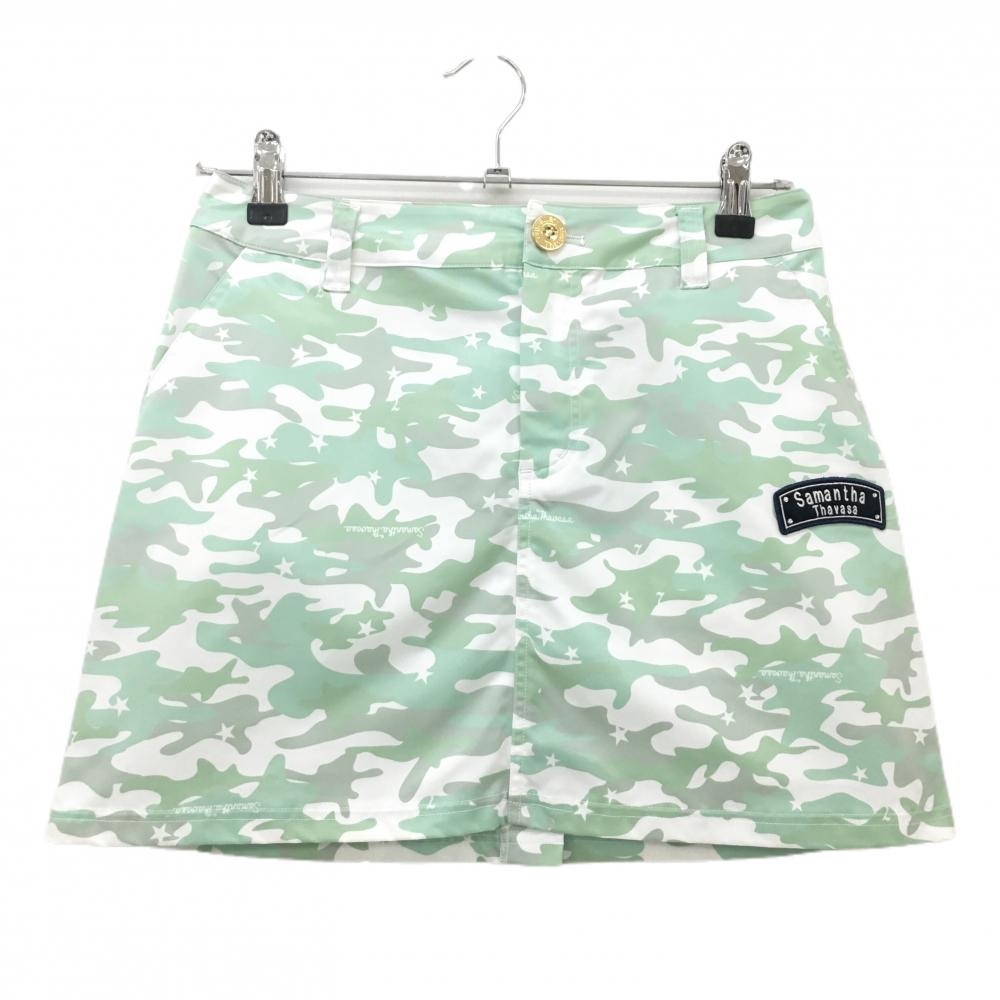 【美品】サマンサタバサ№7 スカート ライトグリーン×白 カモフラ 迷彩 レディース 38(M) ゴルフウェア Samantha Thavasa
