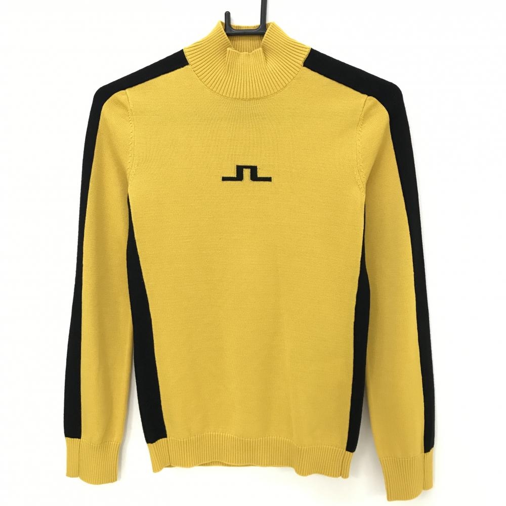 【超美品】ジェイリンドバーグ ハイネックセーター マスタードイエロー×黒 ウール100％ レディース XS ゴルフウェア J．LINDEBERG