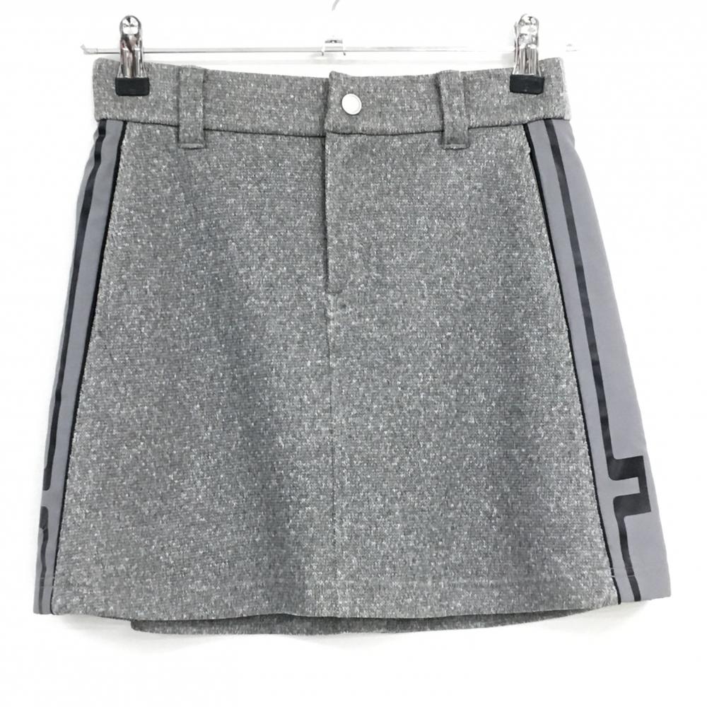 【超美品】ジェイリンドバーグ ニットスカート 杢グレー 裏地付 サイドロゴ レディース XS ゴルフウェア J．LINDEBERG