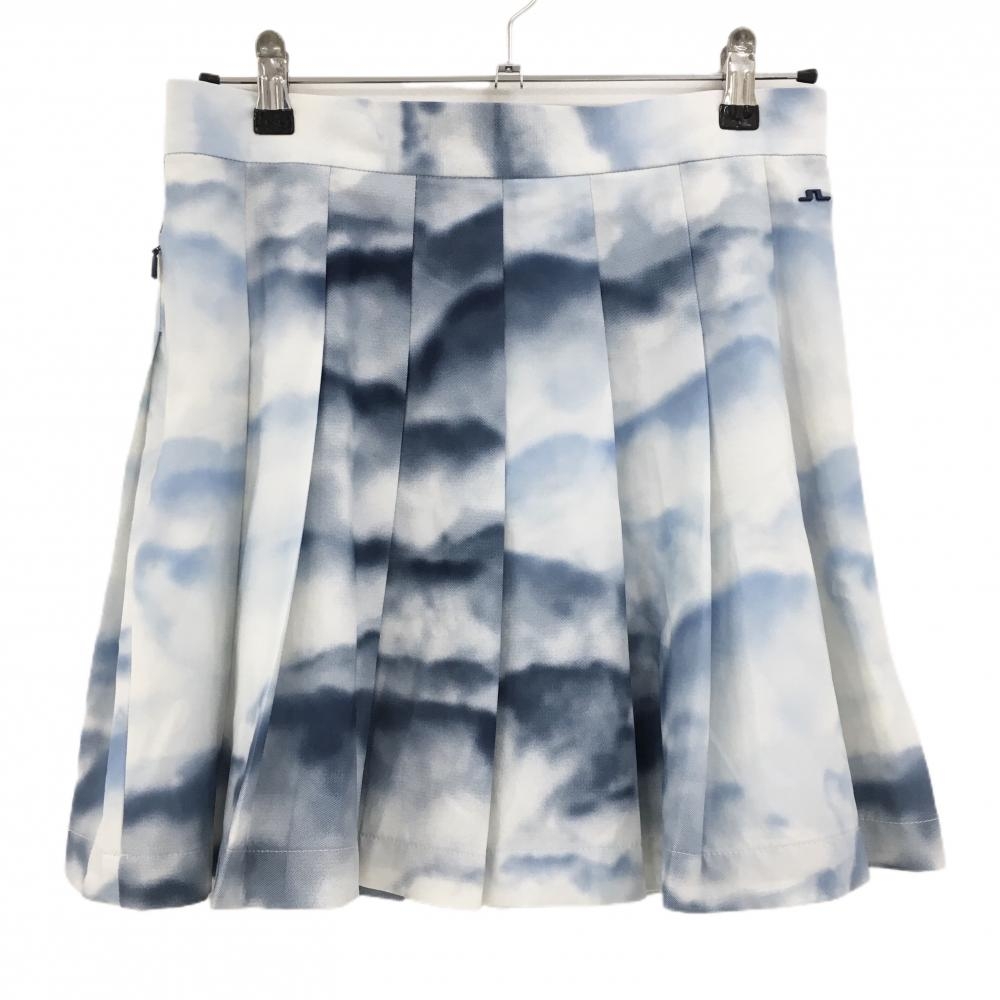 【超美品】ジェイリンドバーグ プリーツスカート 白×ネイビー 総柄  レディース M ゴルフウェア J．LINDEBERG