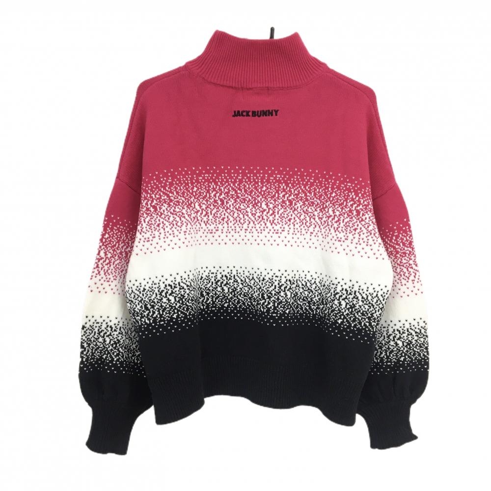 極美品　ジャックバニー タートルネックセーター ピンク×黒 ロゴ ニット 6 ジャックバニー ハイネックセーター ピンク×白×黒 コットン混 ニット