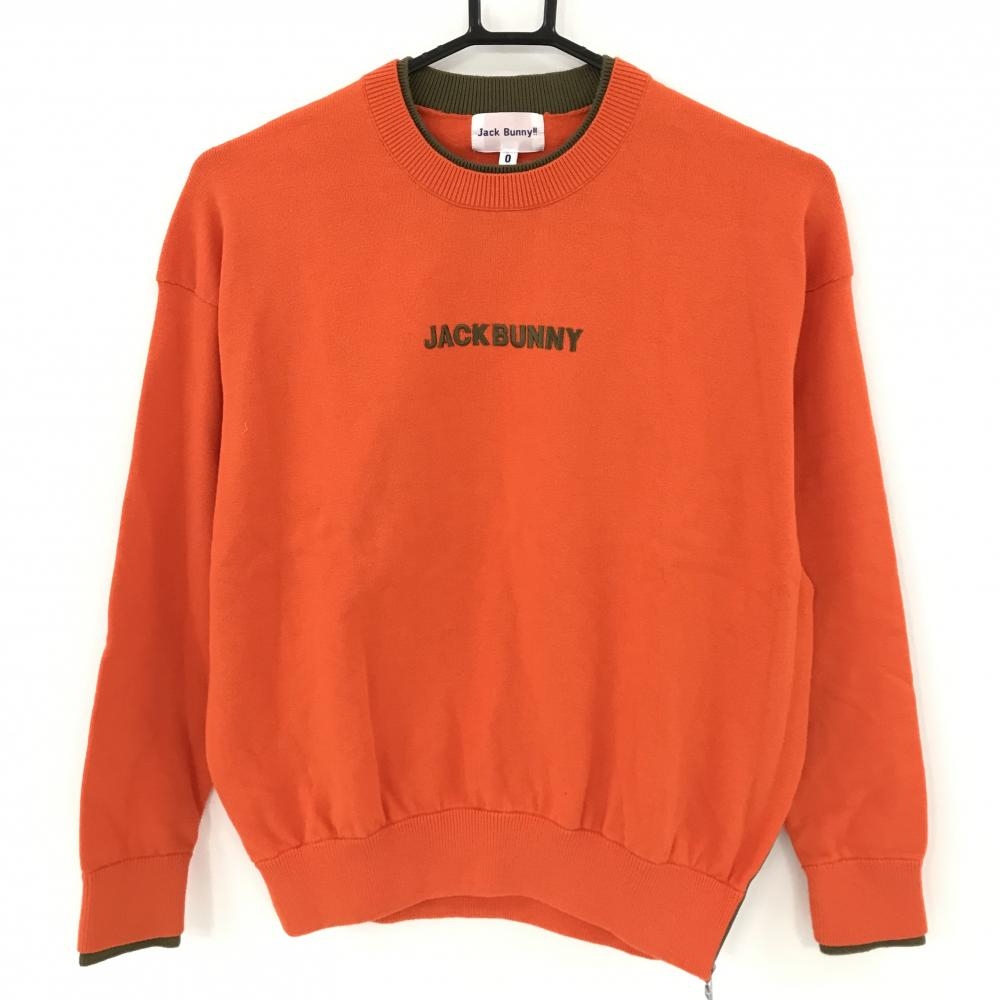 【超美品】ジャックバニー セーター オレンジ×ブラウン ニット コットン混 サイドジップ レディース 0(S) ゴルフウェア Jack Bunny