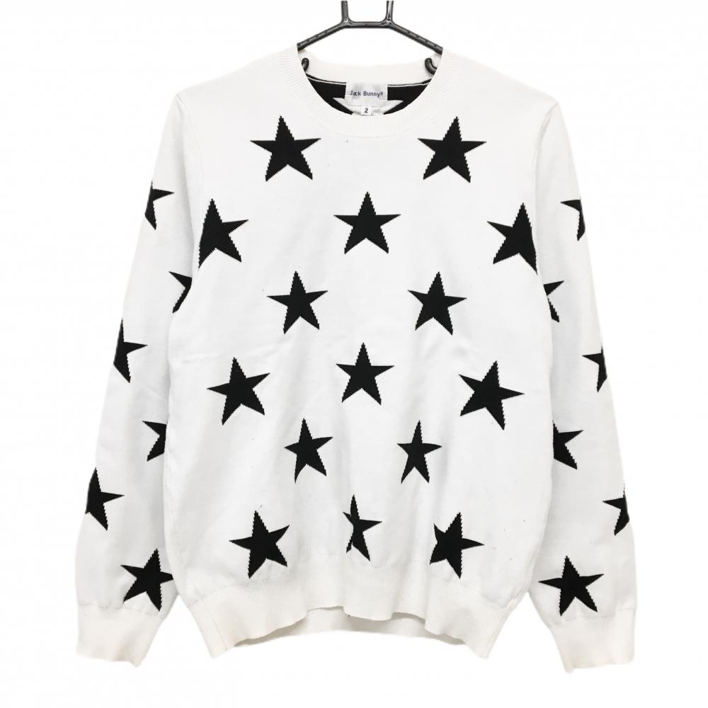 ジャックバニー セーター 白×黒 星柄 コットン混 ニット レディース 2(L) ゴルフウェア Jack Bunny