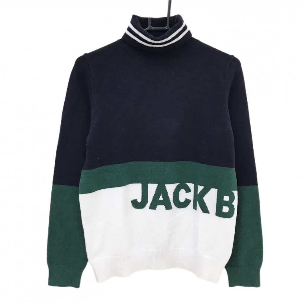 美品】ジャックバニー タートルネックセーター ネイビー×白 ネック