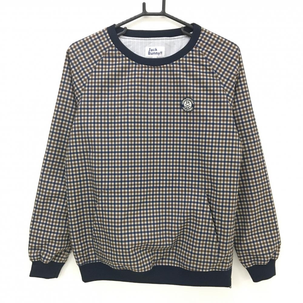 【超美品】ジャックバニー スニード ベージュ×ネイビー×ブラウン チェック 蓄熱裏地 ブルゾン レディース 1(M) ゴルフウェア Jack Bunny