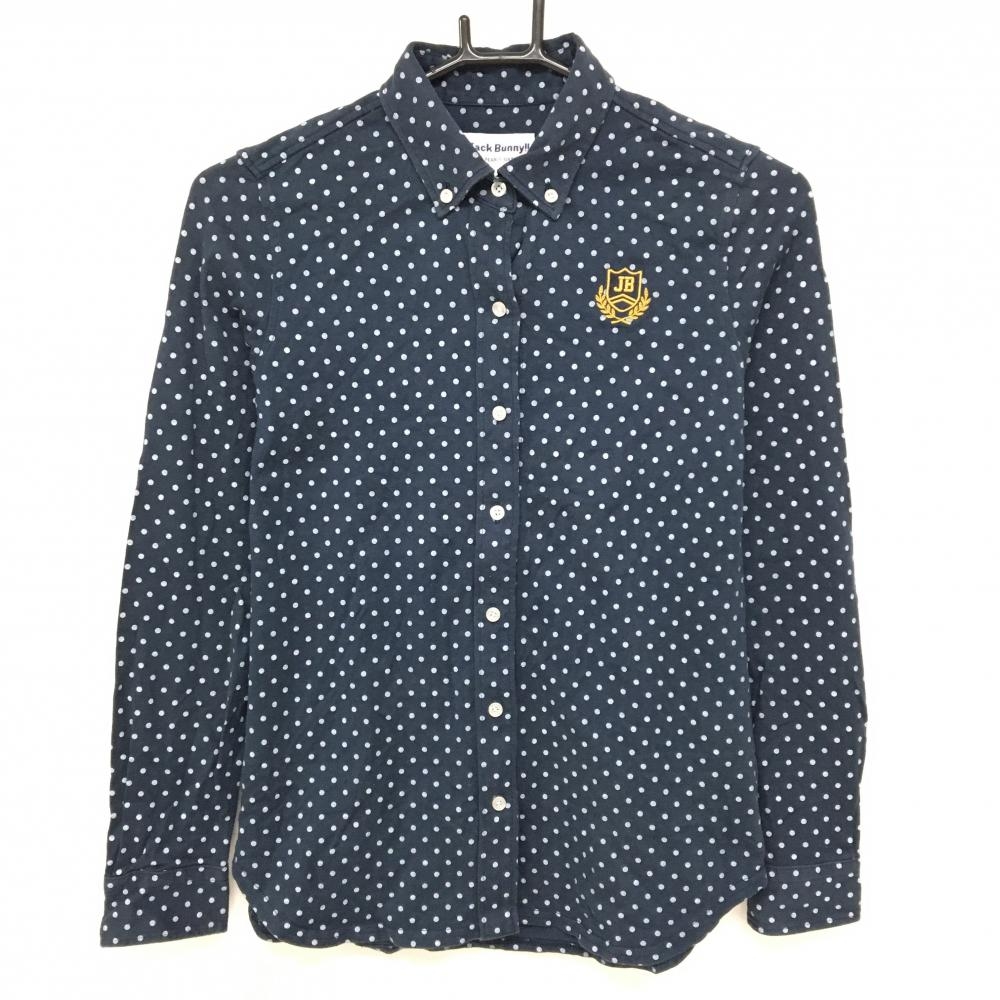 ジャックバニー 長袖ポロシャツ ネイビー×グレー ドット ボタンダウン  レディース 1(M) ゴルフウェア Jack Bunny