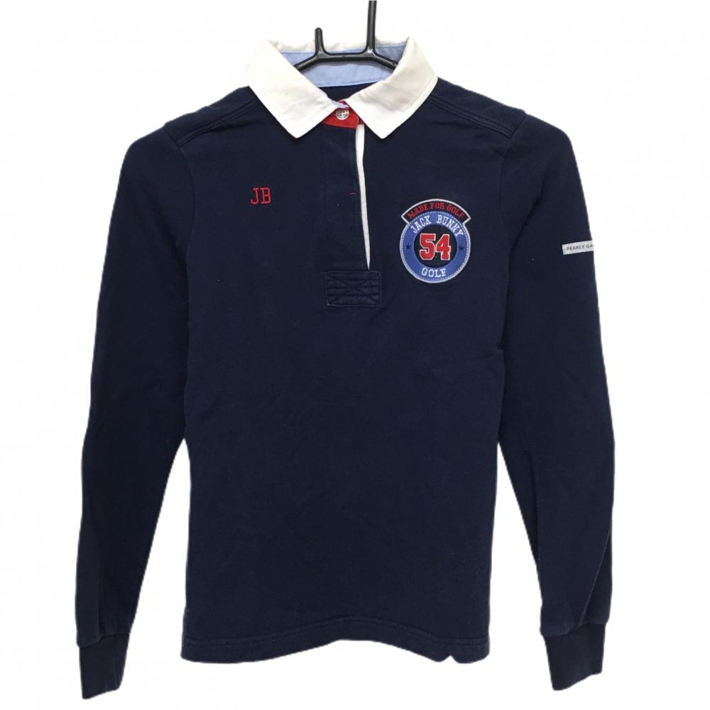 ジャックバニー 長袖ポロシャツ ネイビー 襟白 胸ロゴ コットン100％  レディース 0(S) ゴルフウェア Jack Bunny