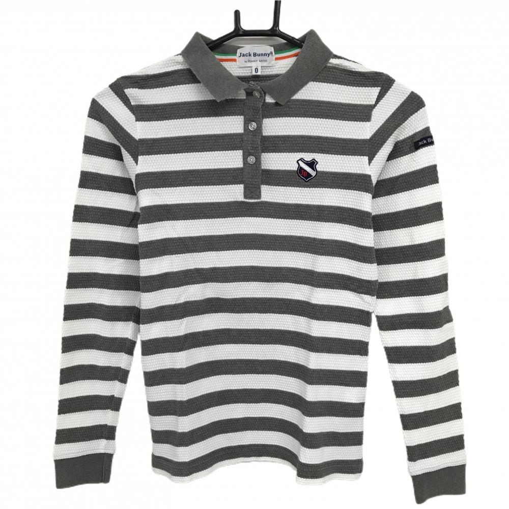 ジャックバニー 長袖ポロシャツ グレー×白 ボーダー 凹凸生地 レディース 0(S) ゴルフウェア Jack Bunny