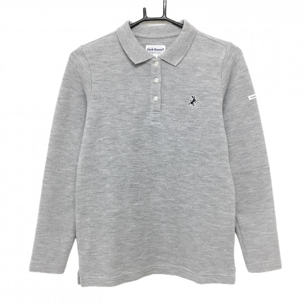 【美品】ジャックバニー 長袖ポロシャツ グレー ロゴ刺しゅう  レディース 1(M) ゴルフウェア Jack Bunny
