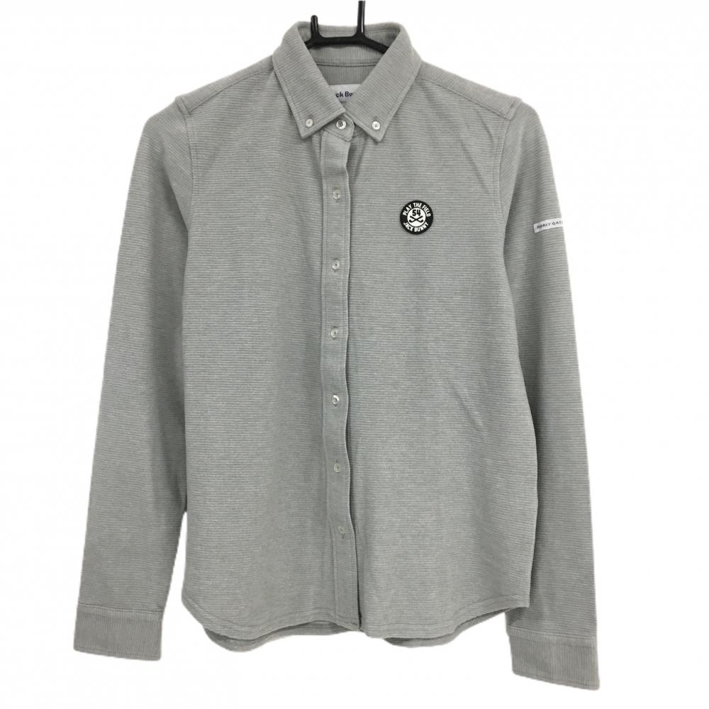 【超美品】ジャックバニー 長袖シャツ グレー コーデュロイ ボタンダウン ストレッチ レディース 1(M) ゴルフウェア Jack Bunny