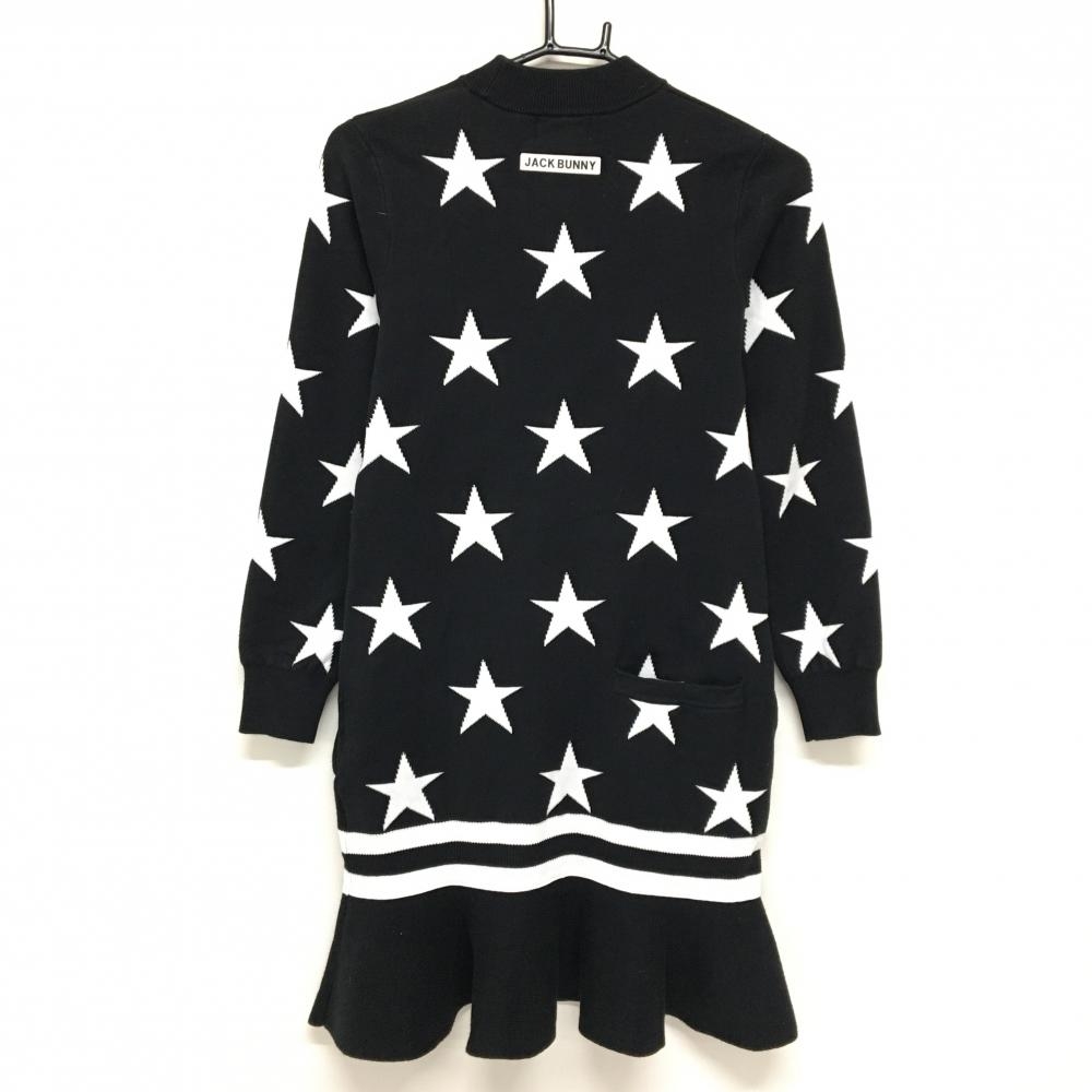 【美品】ジャックバニー ニットワンピース 黒×白 星柄 コットン混  レディース 0(S) ゴルフウェア Jack Bunny
