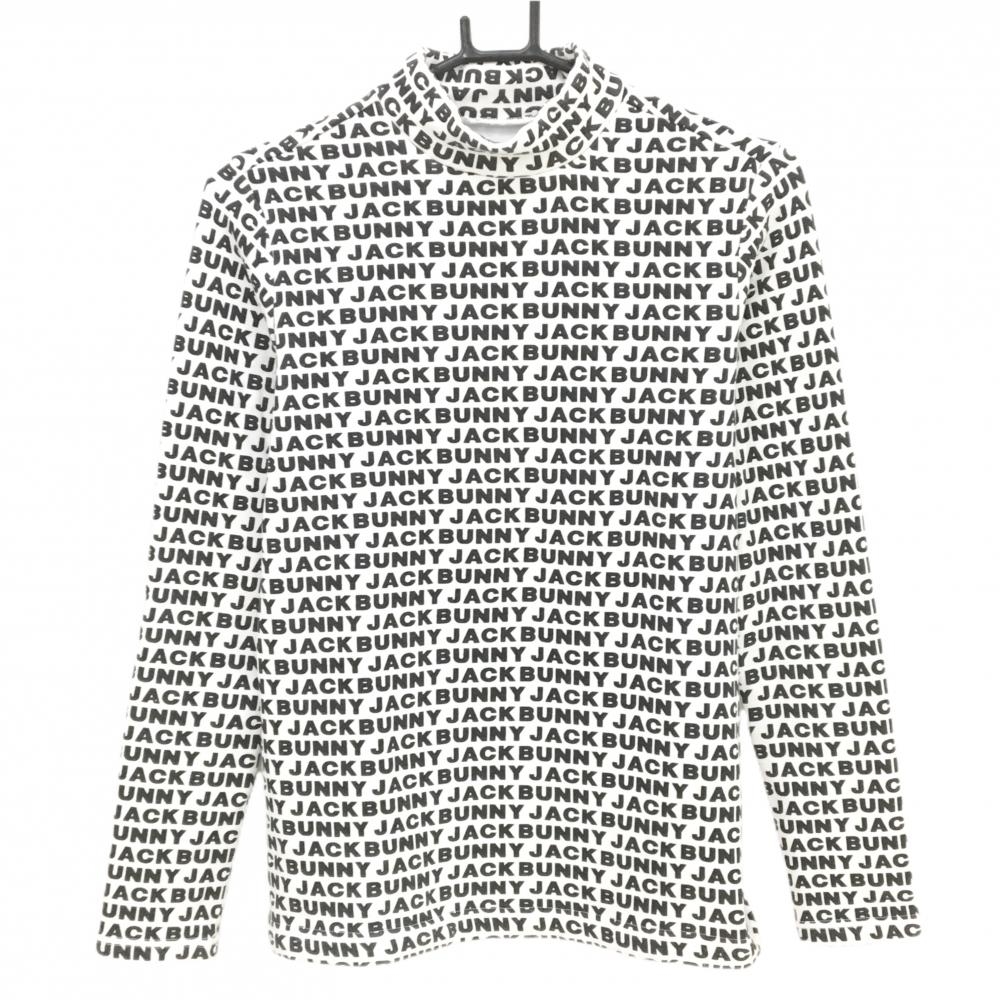 ジャックバニー 長袖ハイネックシャツ 白×黒 ロゴ総柄 裏起毛 レディース 1(M) ゴルフウェア 2023年モデル Jack Bunny