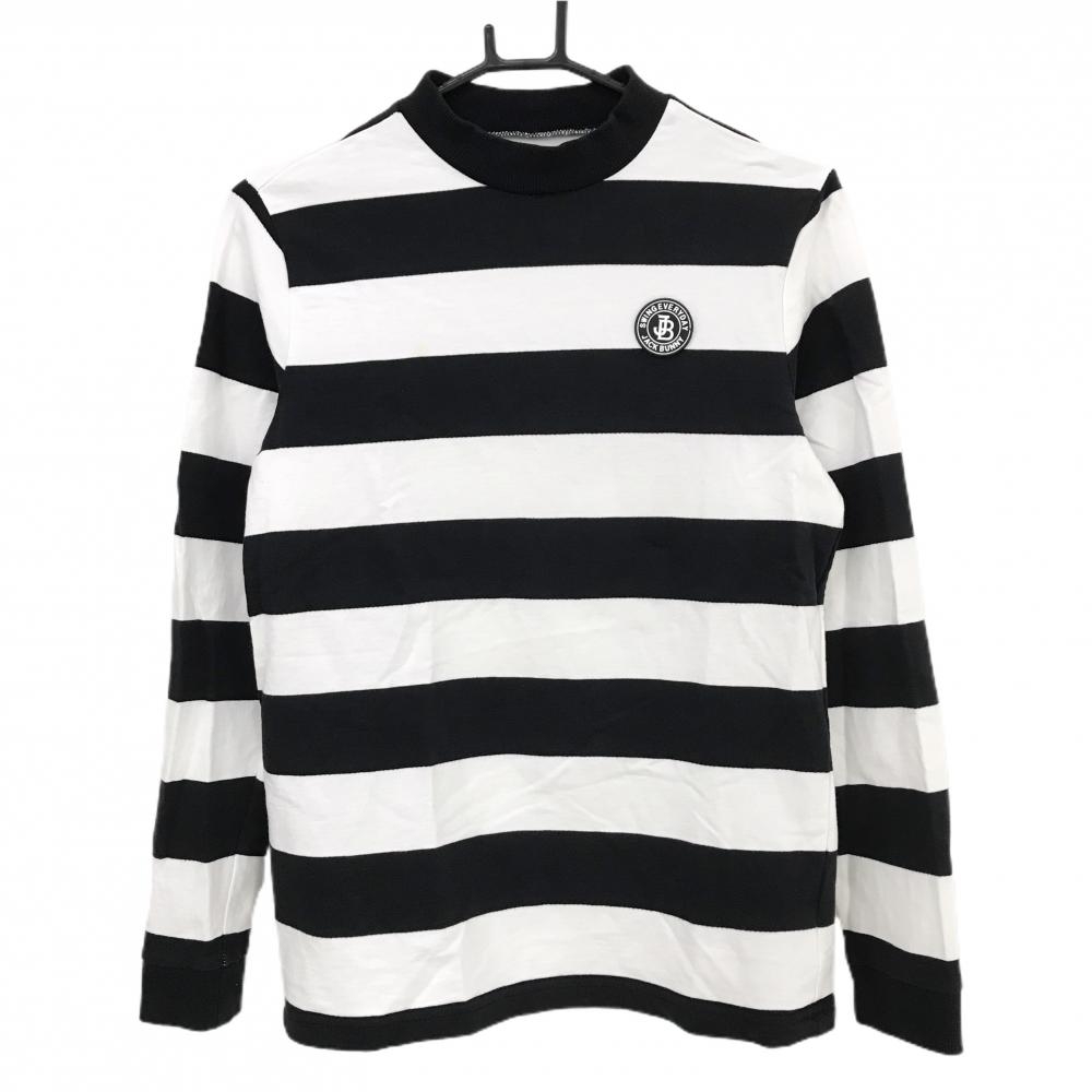 ジャックバニー 長袖ハイネックシャツ 白×黒 ボーダー シリコンワッペン レディース 2(L) ゴルフウェア Jack Bunny