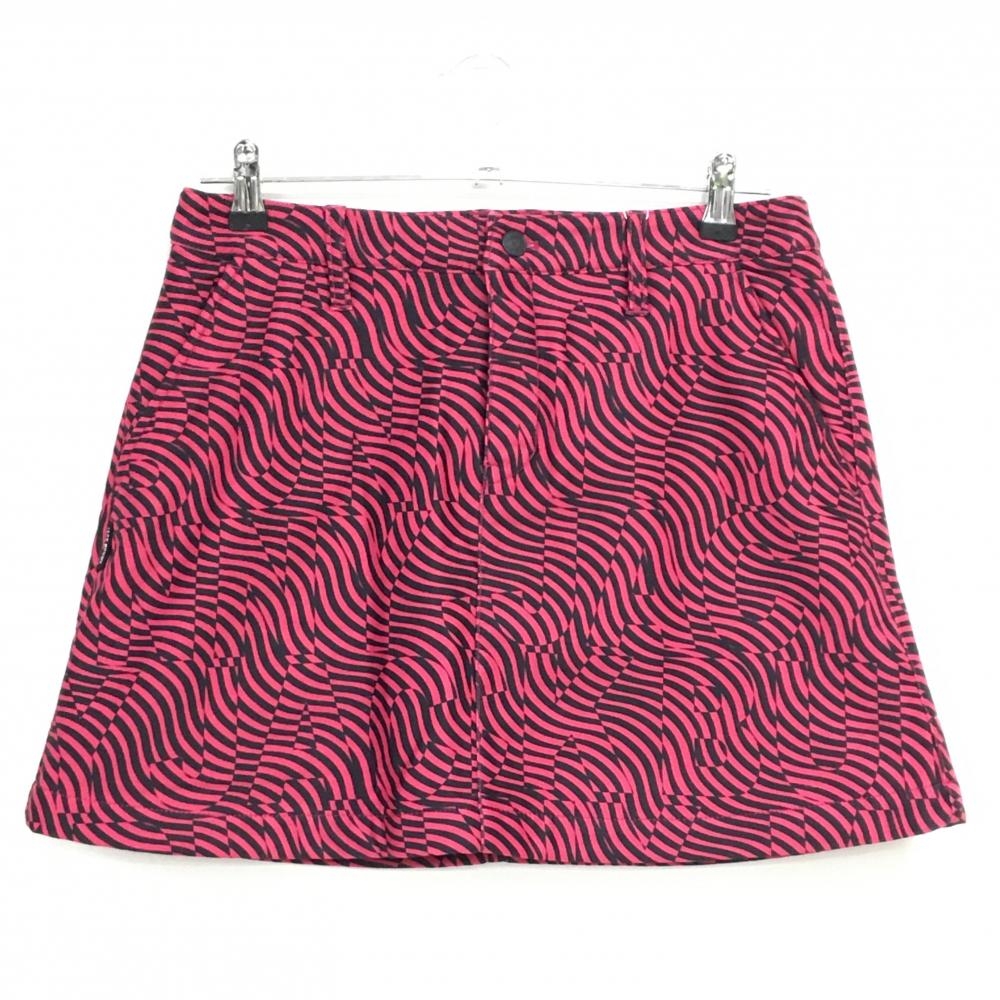 【新品】ジャックバニー スカート ピンク×黒 総柄 裏起毛 内側インナーパンツ レディース 2(L) ゴルフウェア Jack Bunny