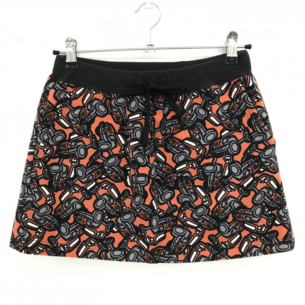 ジャックバニー スカート オレンジ×グレー 車柄 ウエストゴム 調節紐 内側インナーパンツ レディース 1(M) ゴルフウェア Jack Bunny