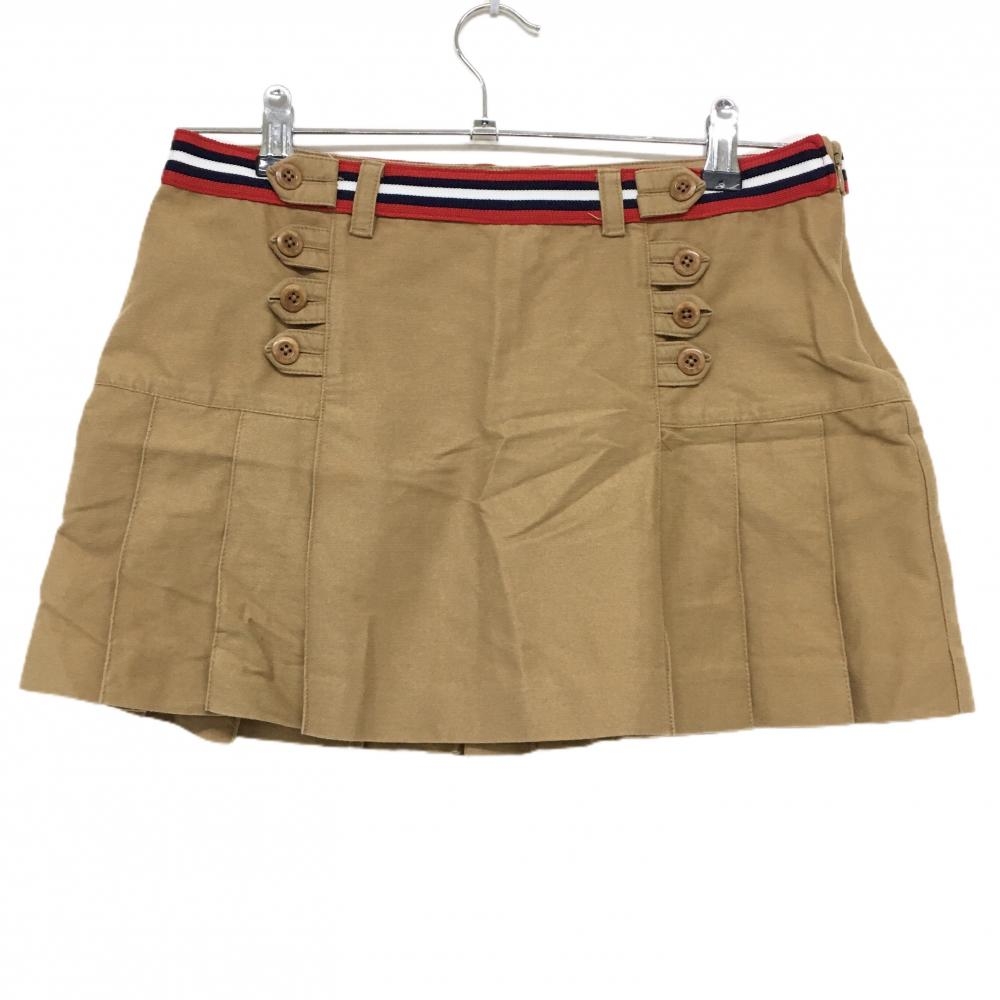 ジャックバニー スカート ブラウン×レッド ベルト部ライン 裾一部プリーツ レディース 1(M) ゴルフウェア Jack Bunny