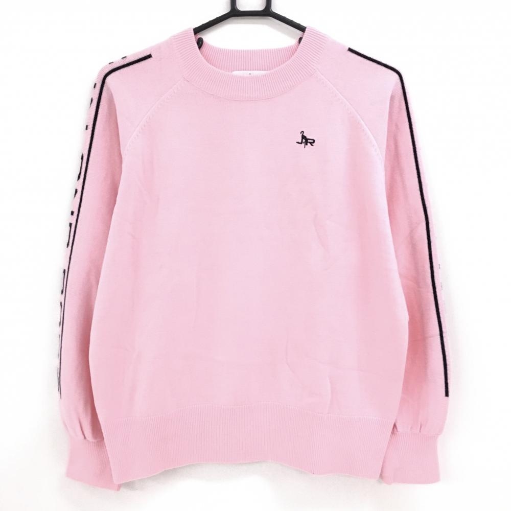 【超美品】ジュンアンドロペ セーター ピンク 袖ロゴ ハイネック ニット  レディース M ゴルフウェア JUN＆ROPE