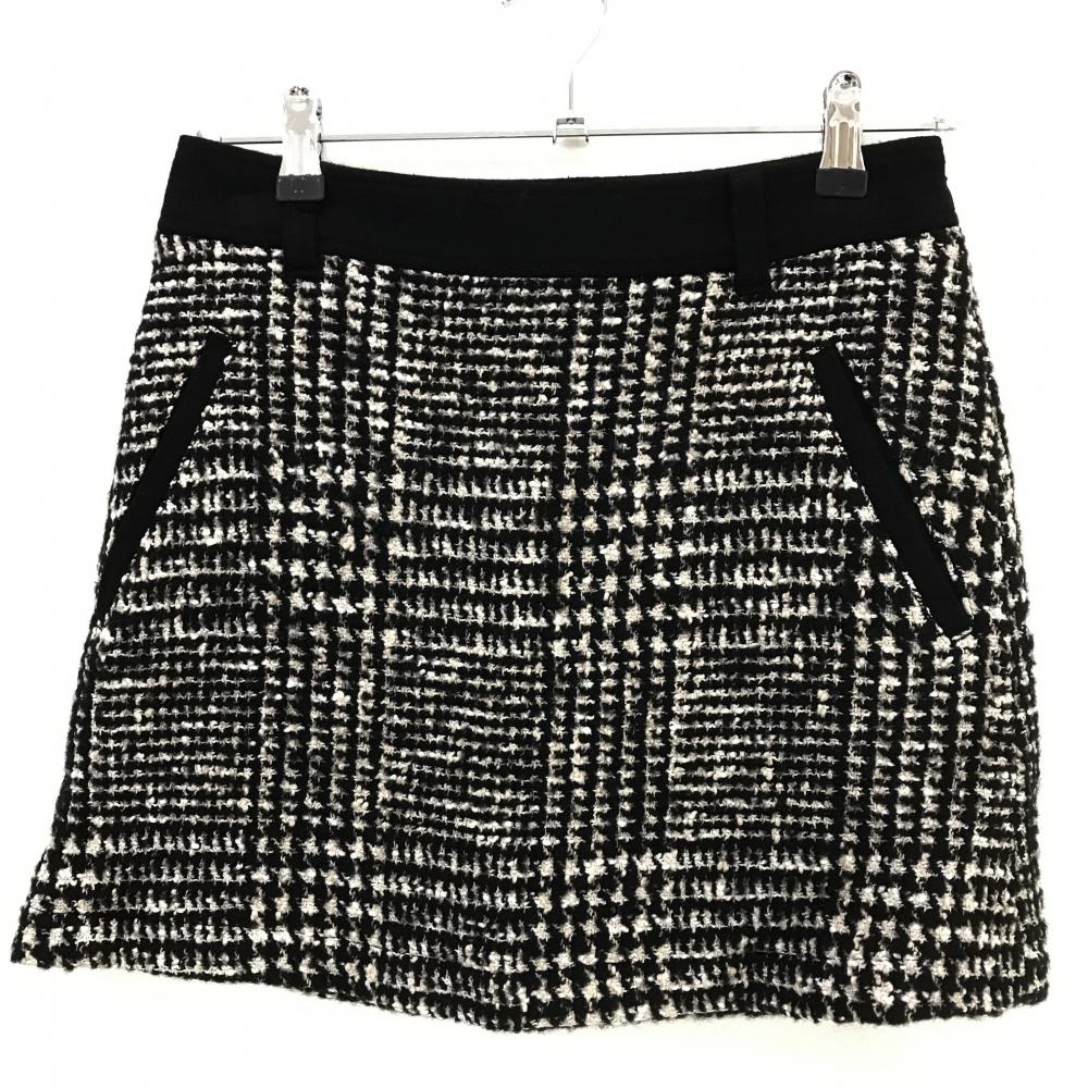 【美品】ジュンアンドロペ ニットスカート 黒×ベージュ ツイード レディース S ゴルフウェア JUN＆ROPE