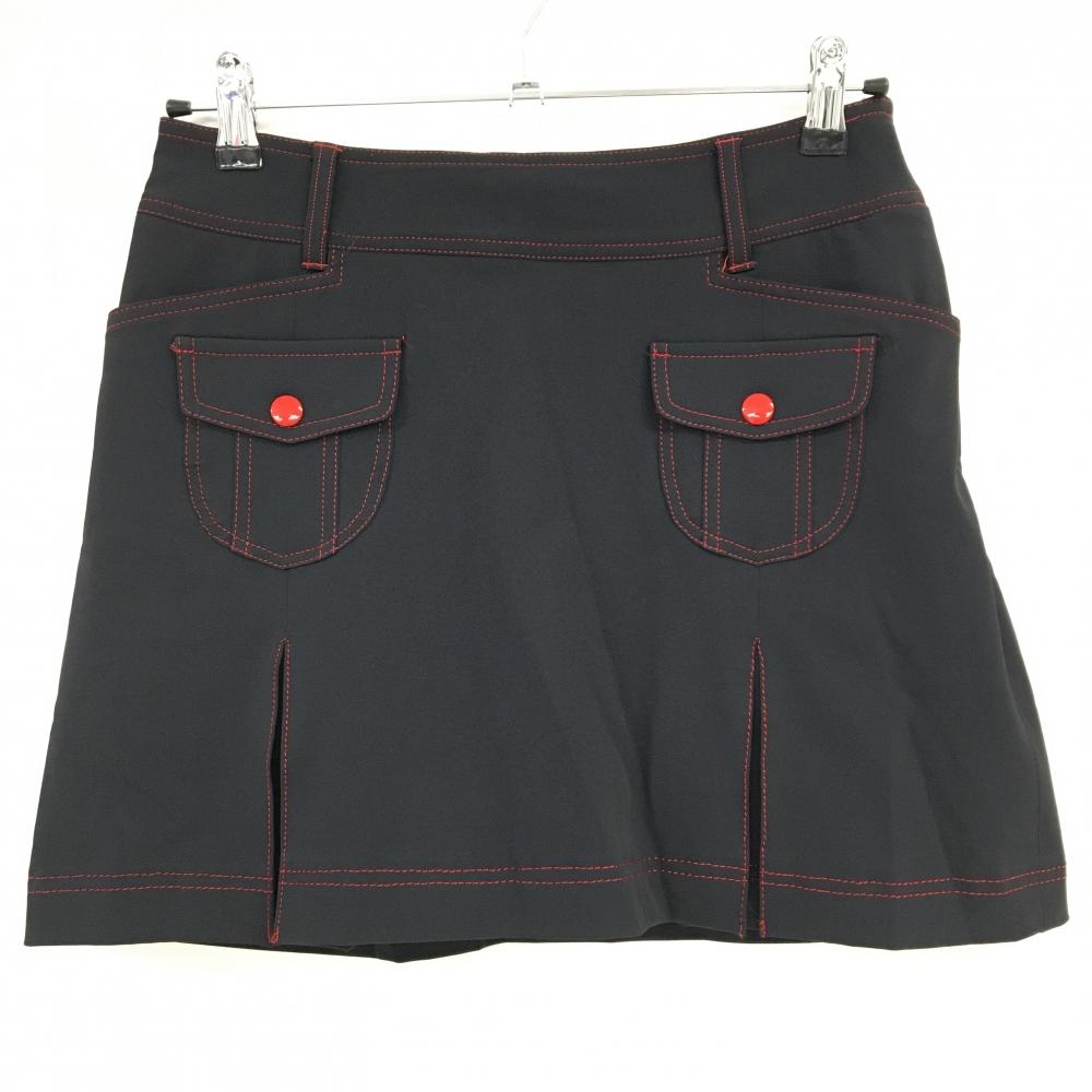 【超美品】ジュンアンドロペ スカート 黒×レッド 複数ポケット ロゴ刺しゅう 内側インナーパンツ レディース M ゴルフウェア JUN＆ROPE
