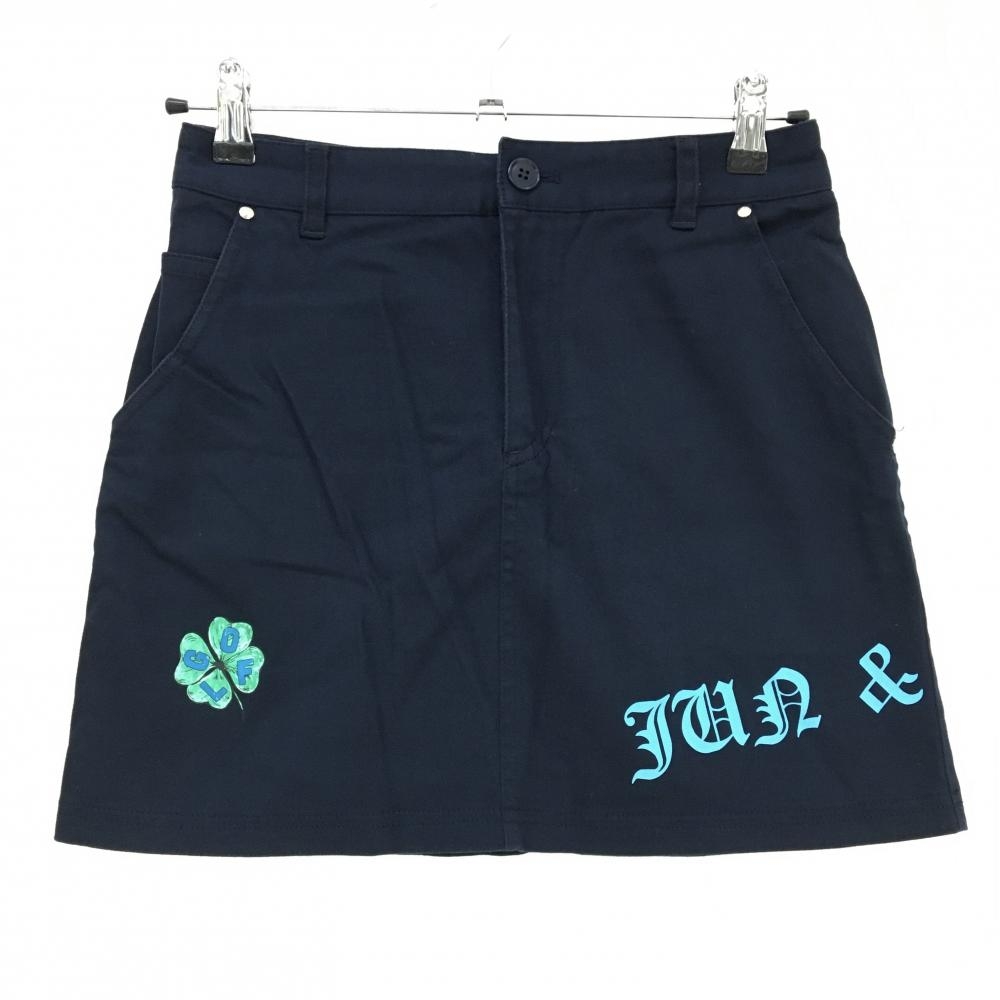 ジュンアンドロペ スカート ネイビー×ライトブルー クローバープリント インナーパンツ付 レディース M ゴルフウェア JUN＆ROPE