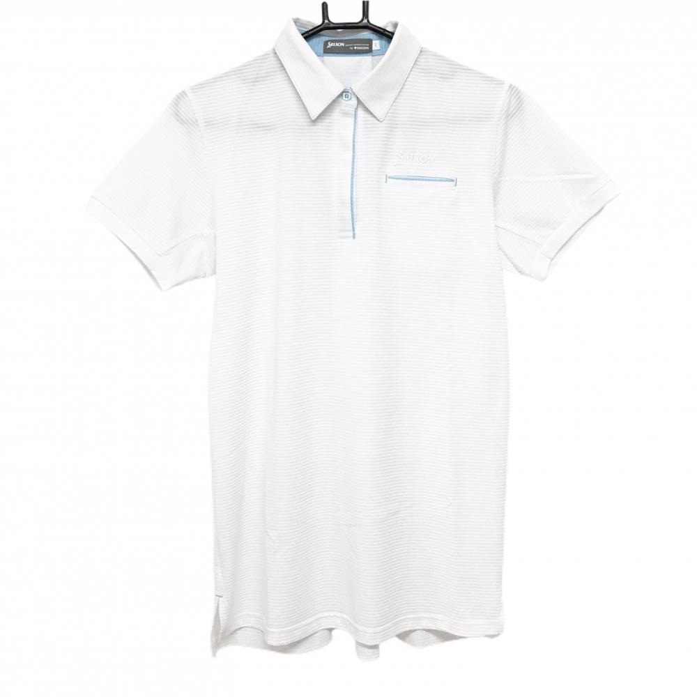 【超美品】スリクソンバイデサント 半袖ポロシャツ 白 ボーダー織生地 チュニック レディース L ゴルフウェア SRIXON