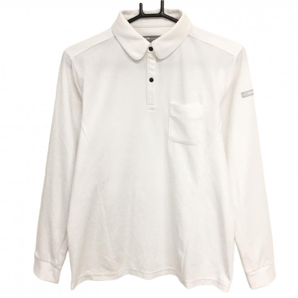 【美品】スリクソンバイデサント 長袖ポロシャツ 白 スナップボタン 丸襟 胸ポケット付 レディース L ゴルフウェア SRIXON