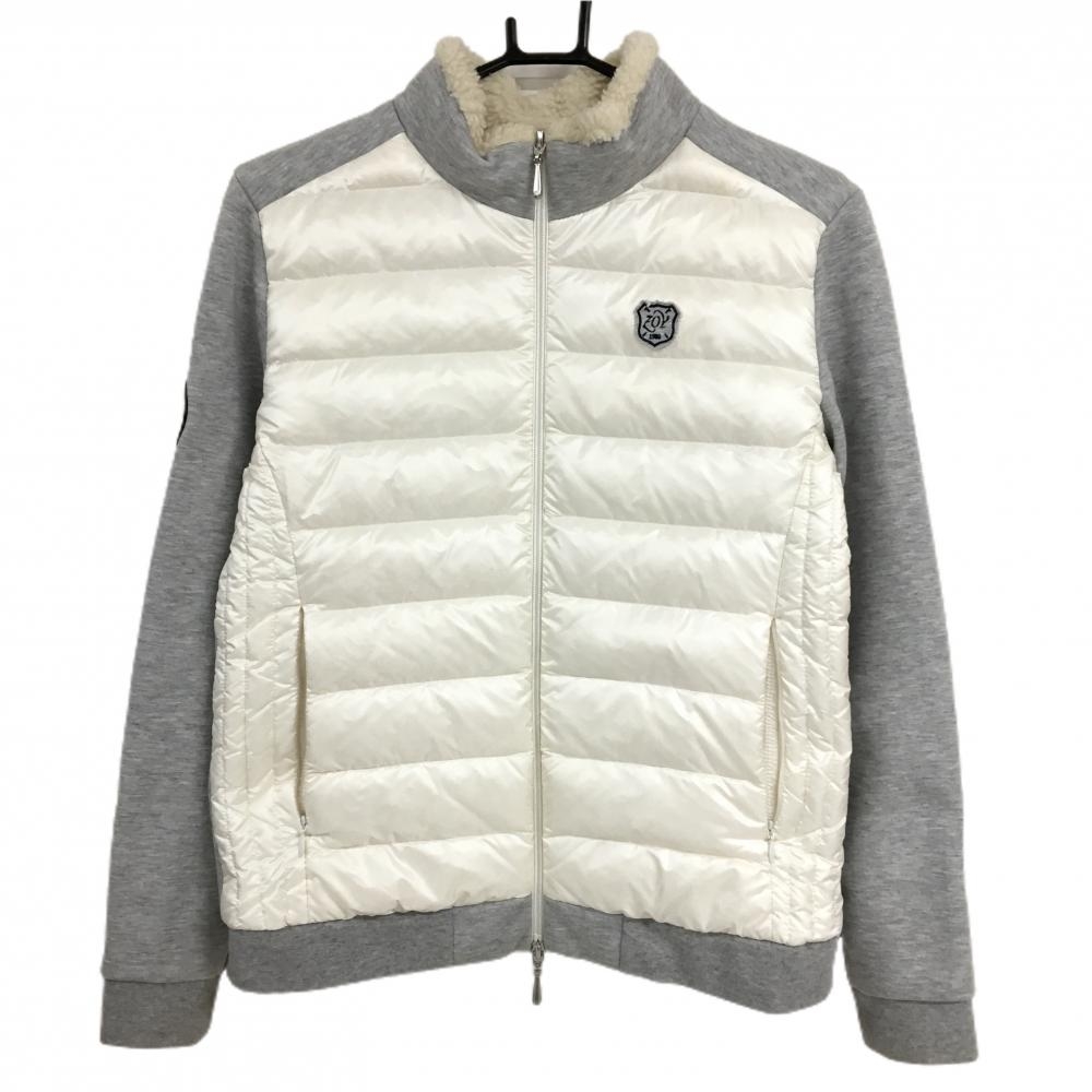 ゾーイ ダウンジャケット 杢グレー×白 キルティング ロゴワッペン ネックボア ダウン90％  レディース 38(M) ゴルフウェア ZOY