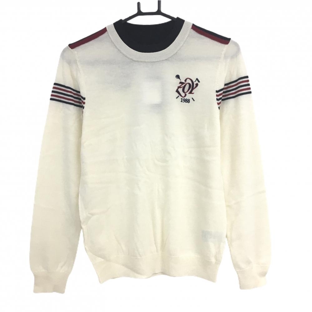 【新品】ゾーイ セーター 白×ネイビー×レッド 肩ライン ニット レディース 38(M) ゴルフウェア ZOY