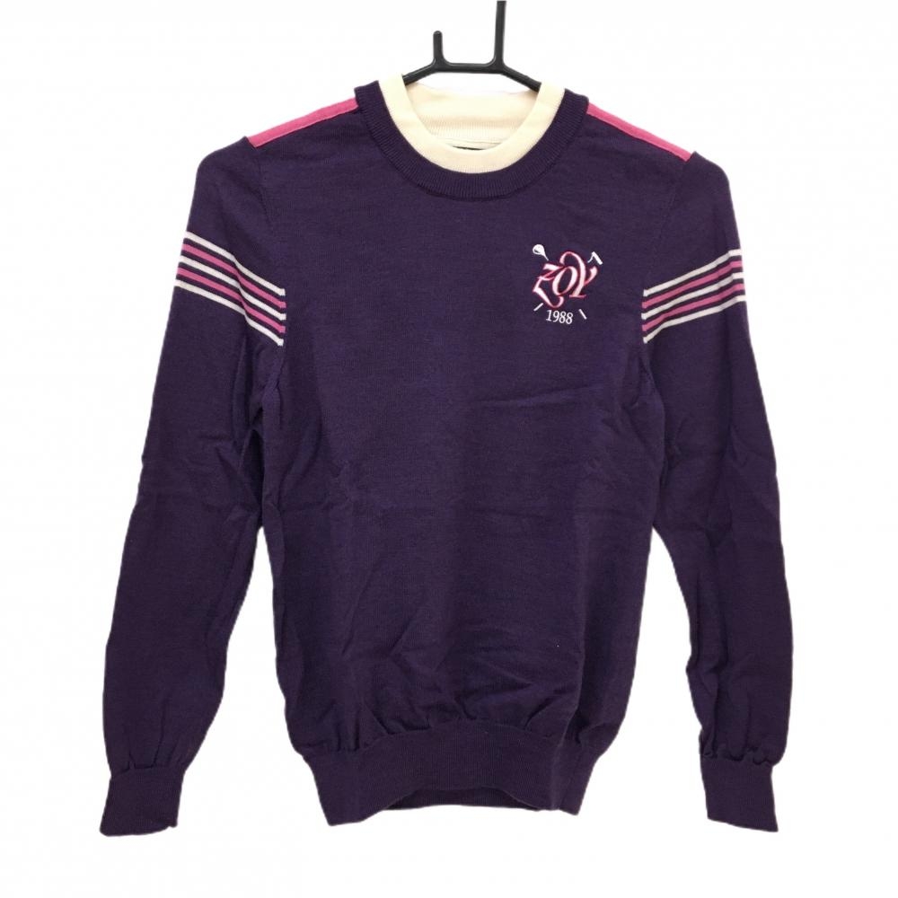 【美品】ゾーイ セーター パープル×ピンク×白 肩ライン ニット レディース 38(M) ゴルフウェア ZOY