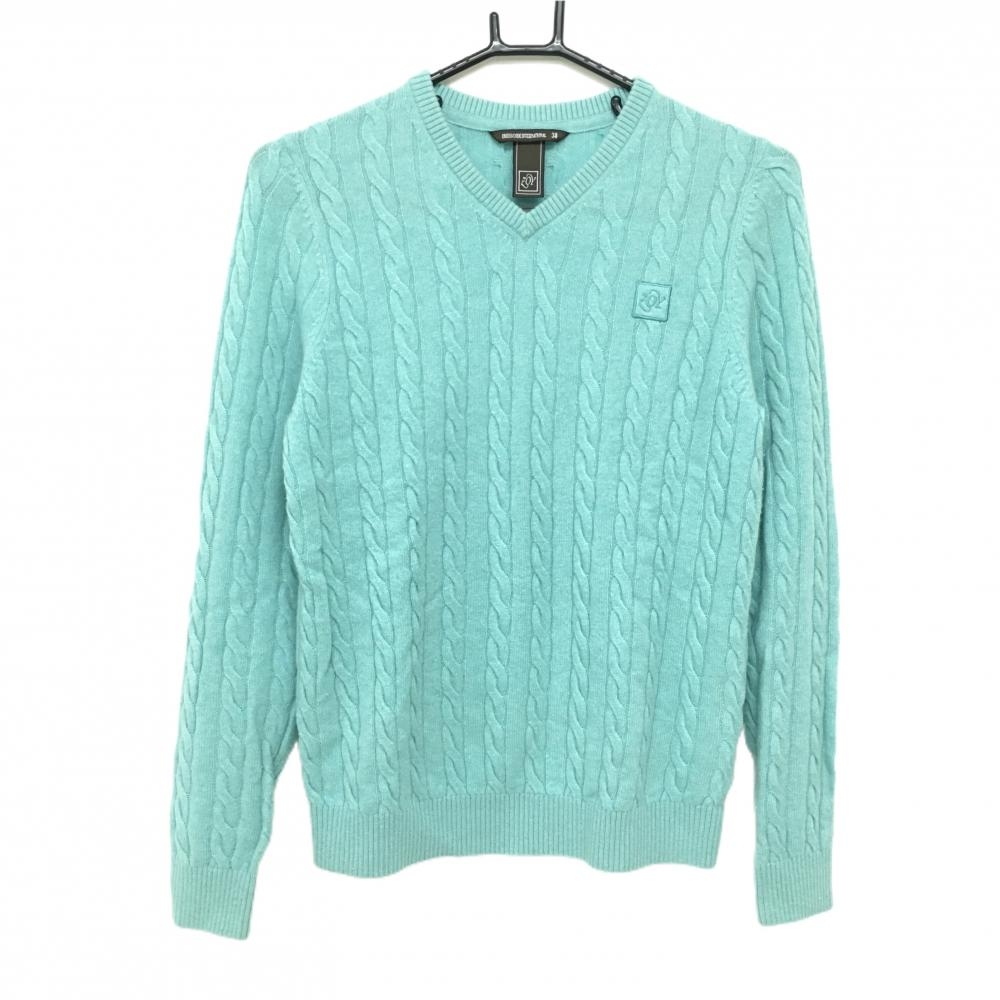 ゾーイ セーター ライトブルーグリーン Vネック カシミヤ ケーブル編み ニット  レディース 38(M) ゴルフウェア ZOY