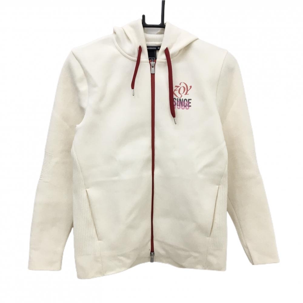 ゾーイ ニットジップパーカー アイボリー ロゴプリント ジャケット レディース 38(M) ゴルフウェア ZOY
