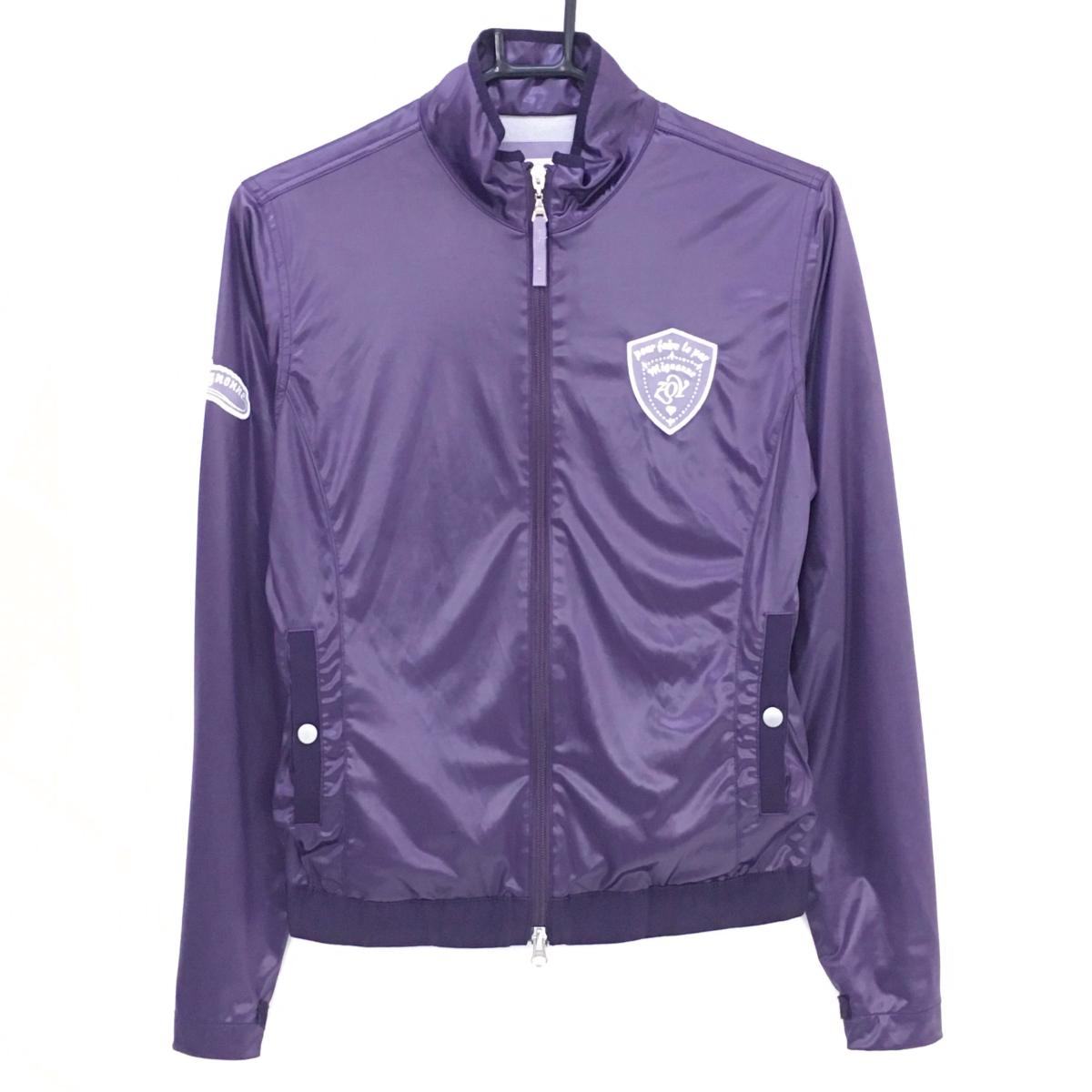 ゾーイ ジャケット パープル 光沢生地 ワッペン ダブルジップ 裏地付