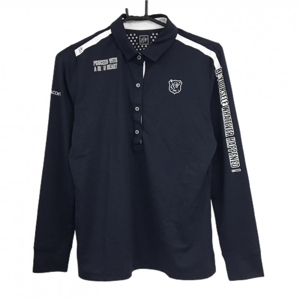 ゾーイ 長袖ポロシャツ ネイビー×白 肩タイン  レディース 1038(M) ゴルフウェア ZOY